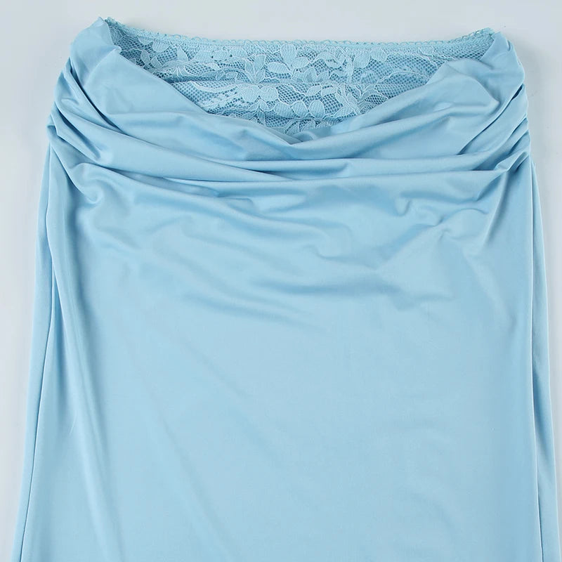 Blue See Through Top Low Waist Maxi Skirt Set