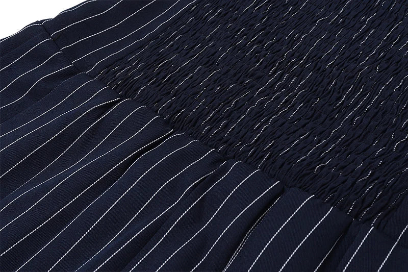 Blue A-line Pleated Slim Mini Dress