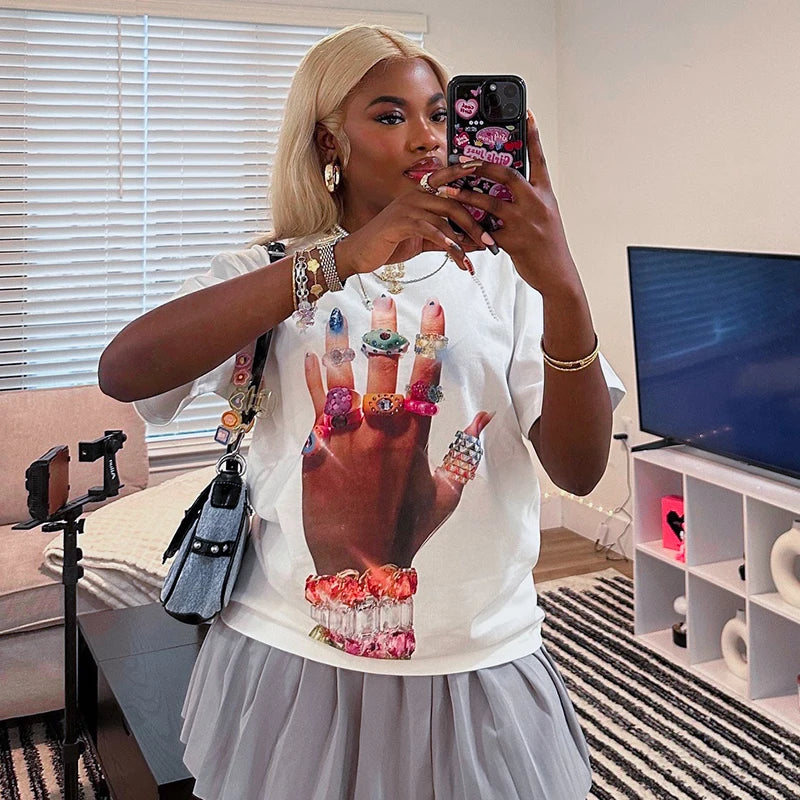 T Shirt Overiz O Neck Short Sleeve Looe Top Graphic Tee F