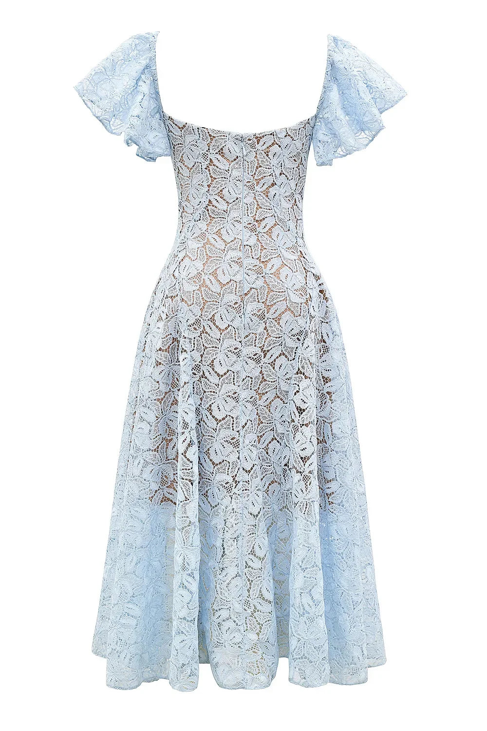 Blue Lace Flare Sleeve Dress