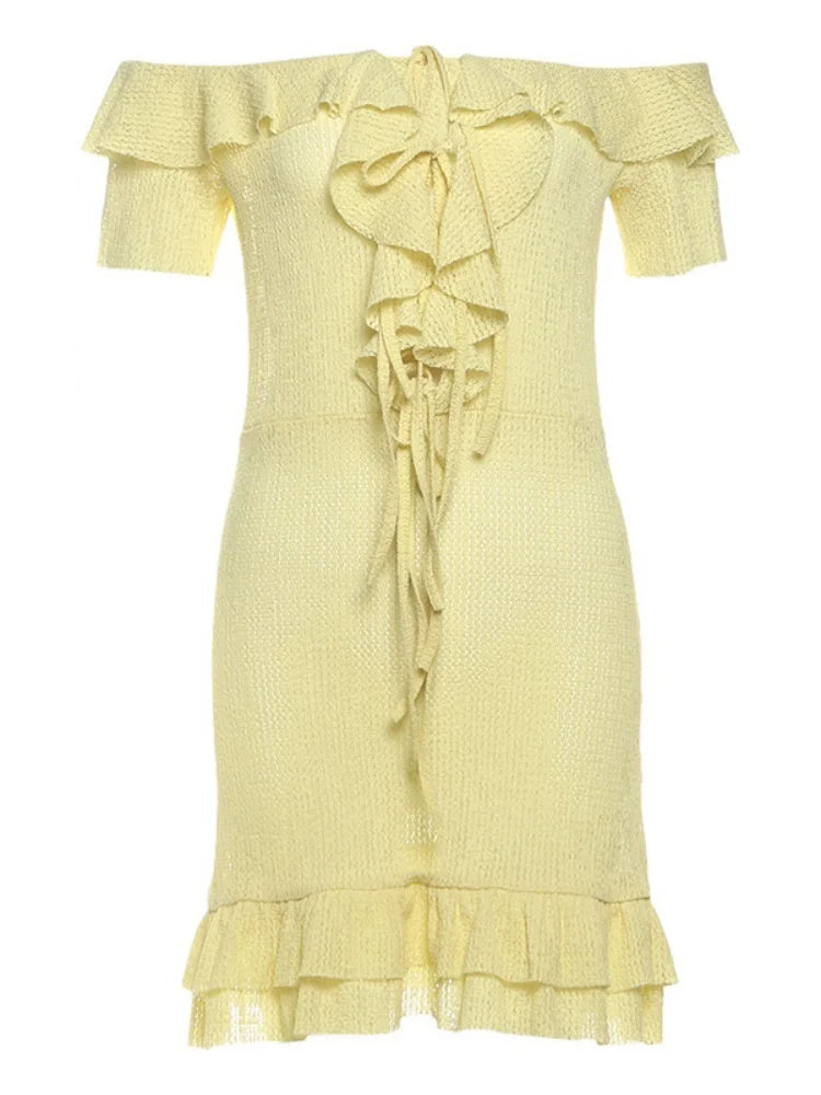 Yellow Ruffled Off Shoulder Short Dress