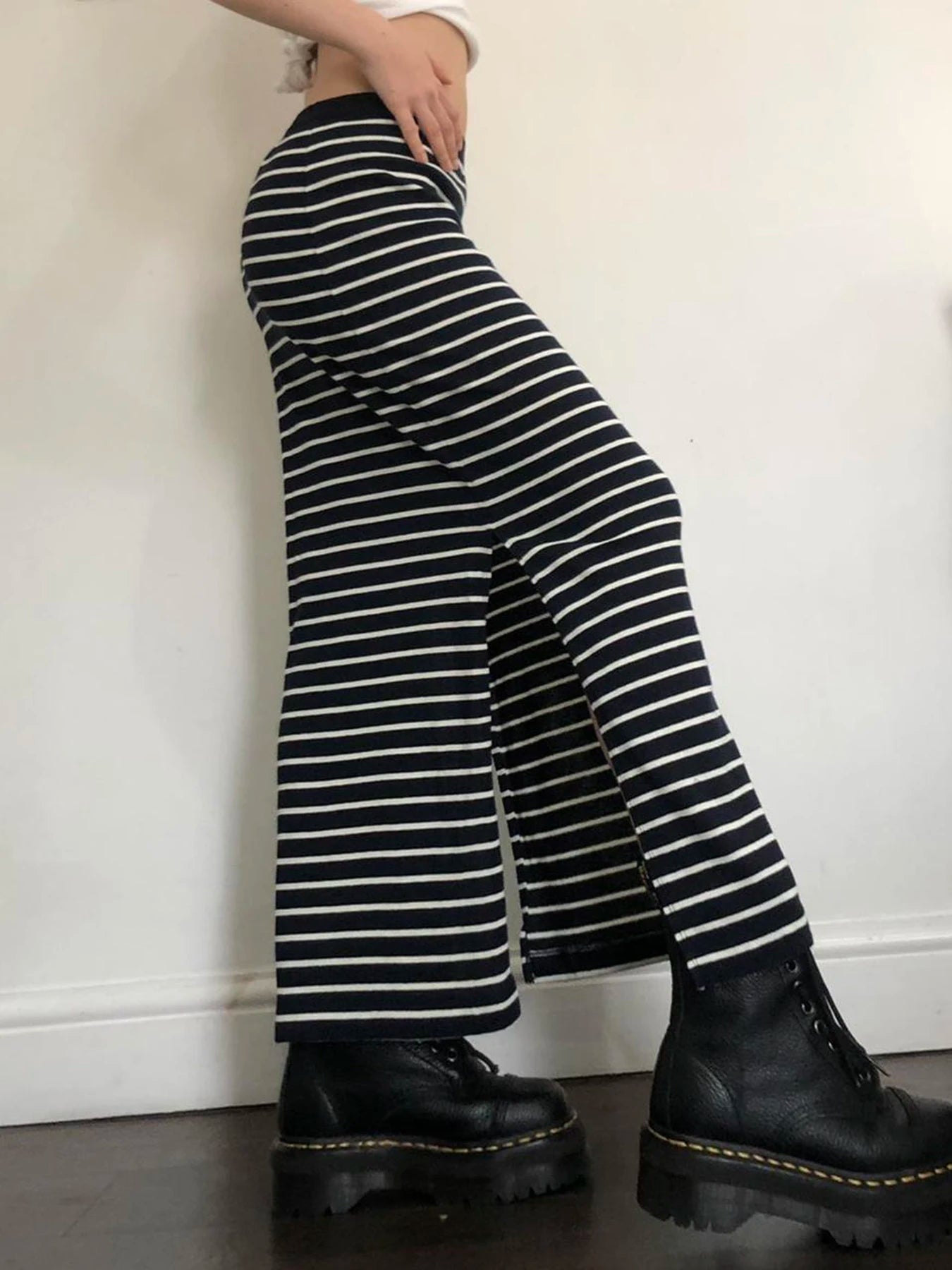 Strip Long Skirt Straight Bottom Slit Skirt