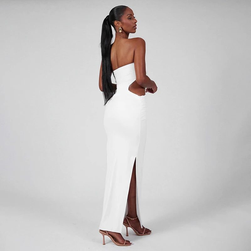 'S Strapless Backless Waistless Hollow Out Cross Slim Open Long Dress Dress