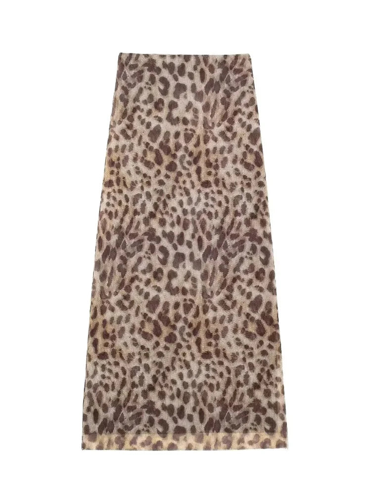 Leopard Mesh Halter Top and Skirt Set Skirt