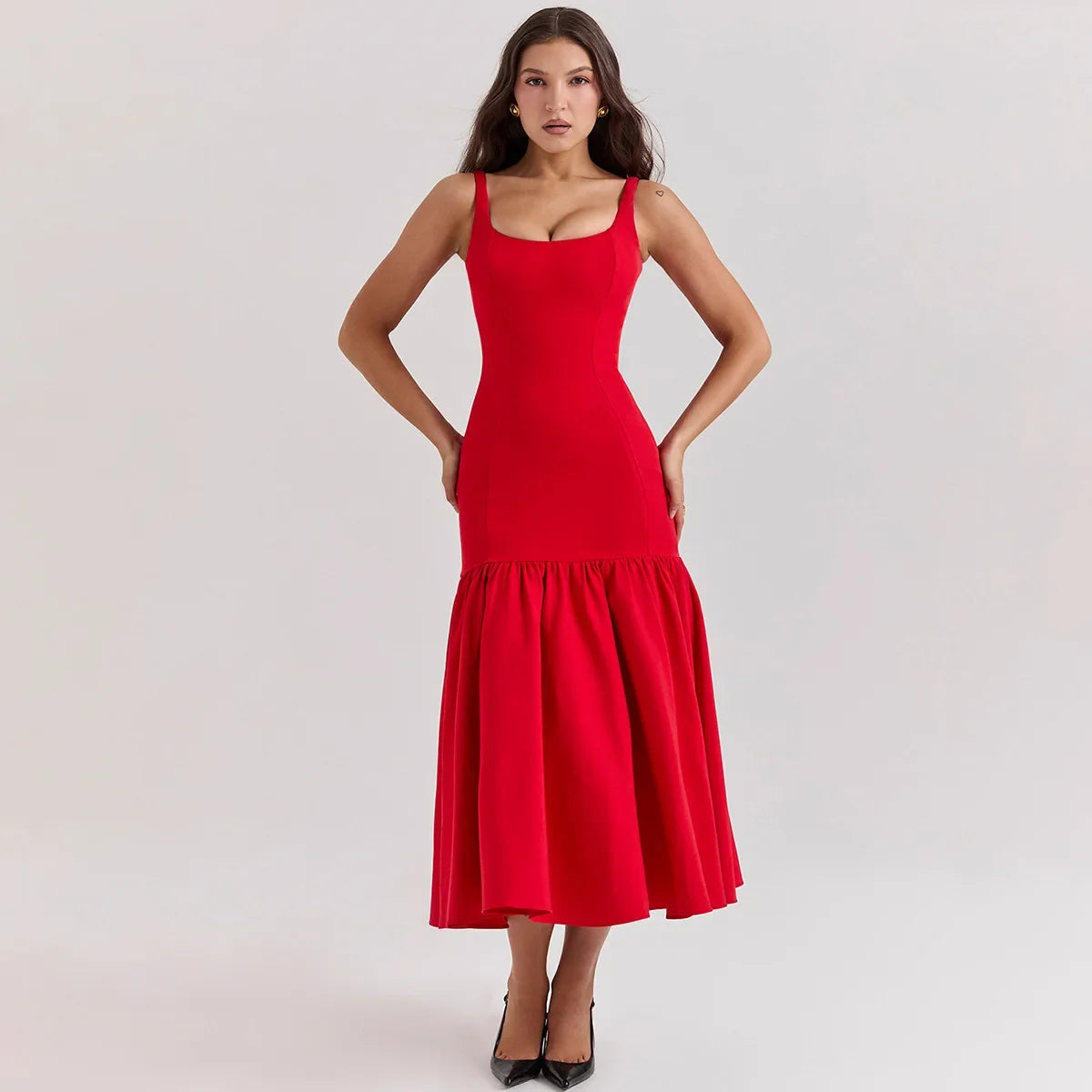 Ruffle Slim Midi Dress