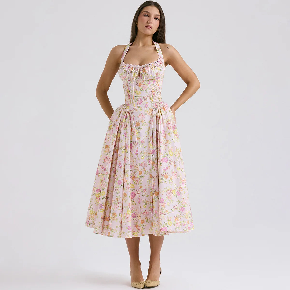 Slim Fit A-Line Halter Midi Dress
