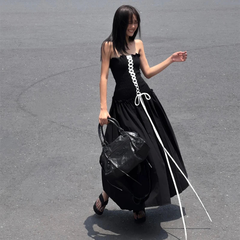 Black Backless Loose Maxi Dress
