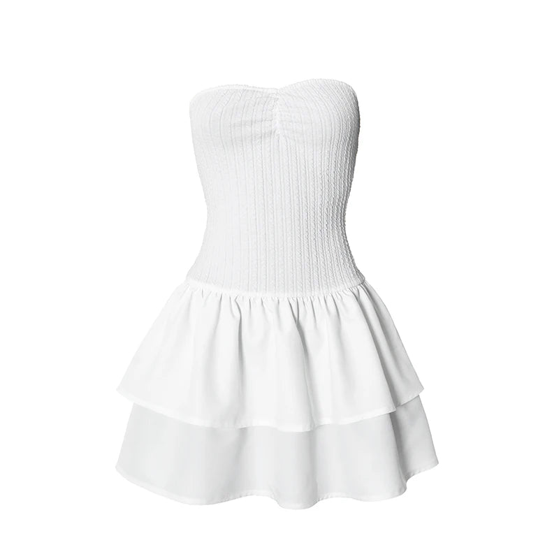 'S Spring Skin Texture Feel Patchwork Double Layer Cake Skirt Hem Dress Lovely Dress