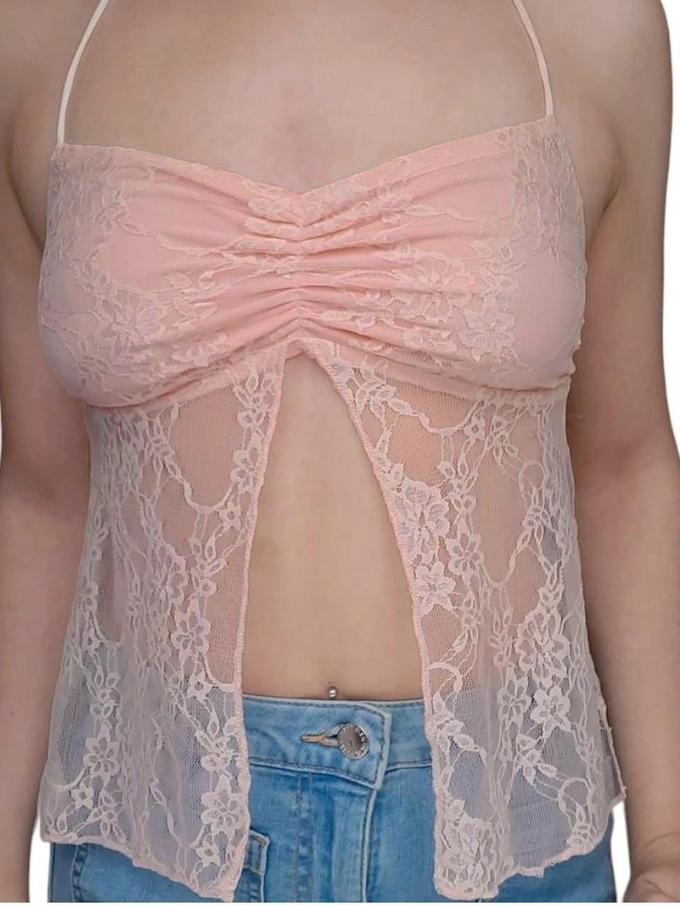 Lace Camisole Backless Lace-up Retro See-through Bustiers Fairycore Halter Neck Top