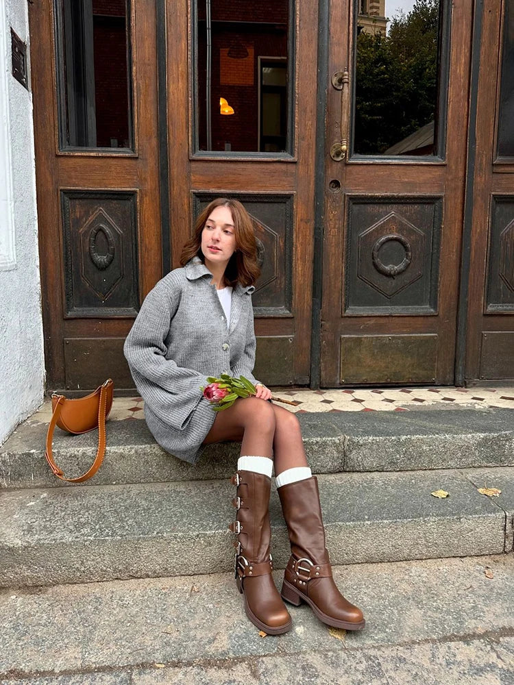 Knitted Suit Lapel Flare Sleeve Cardigan Skirt Solid Slim Sweater Two Piece Sets
