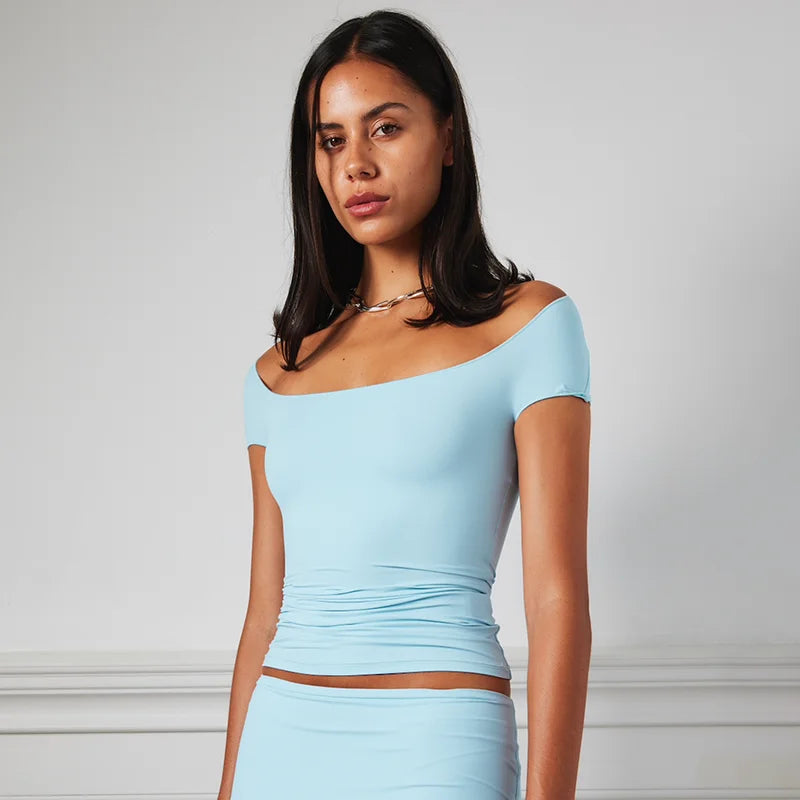 Spring And Strapless Backless Hollow Out One-Shoulder Undershirt T-Shirt Top Wildcard