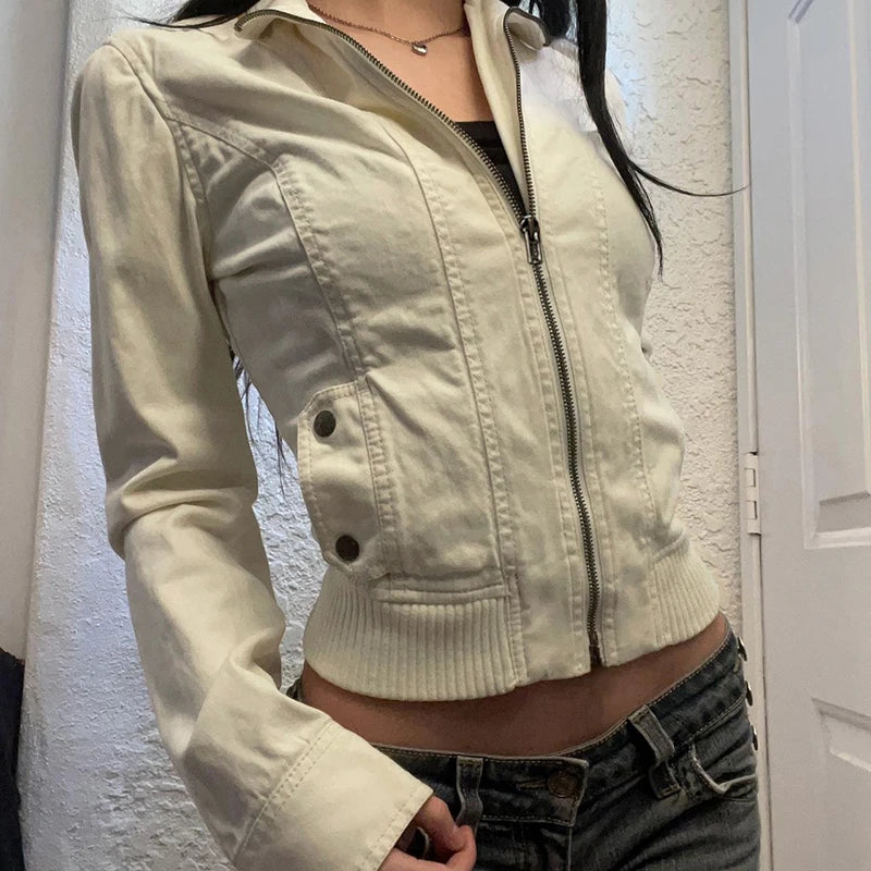 Cropped Slim Fit Zipper Jacket