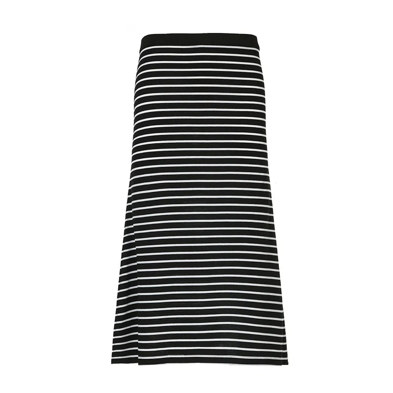 Strip Long Skirt Straight Bottom Slit Skirt