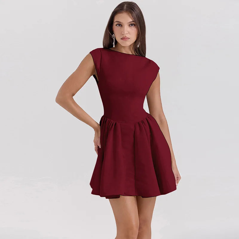 Backless A-line Dress Black Sleeveless High Waist Dress Slim