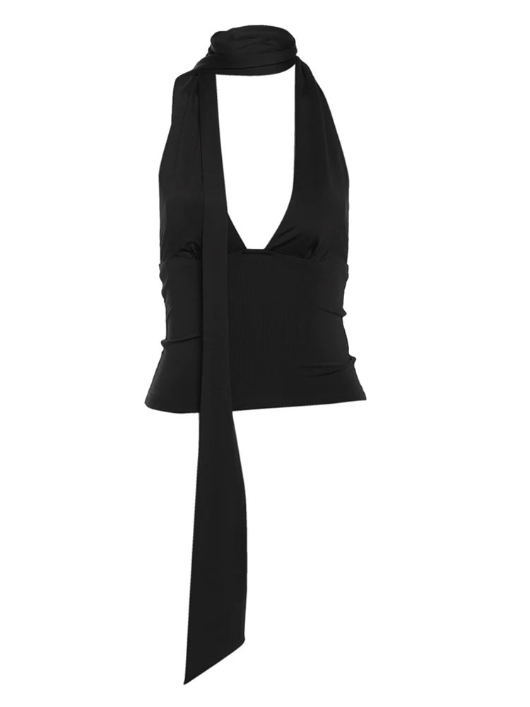 Scarf Tank Top Backless Irregular Street Basic Vest