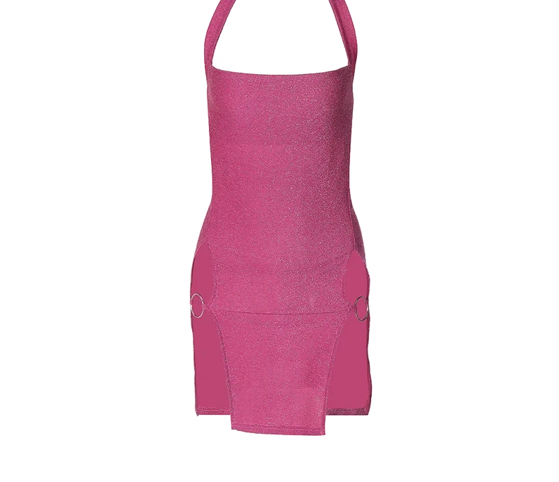 Shiny Halter Backless Slim Midi Dress with Side Slit