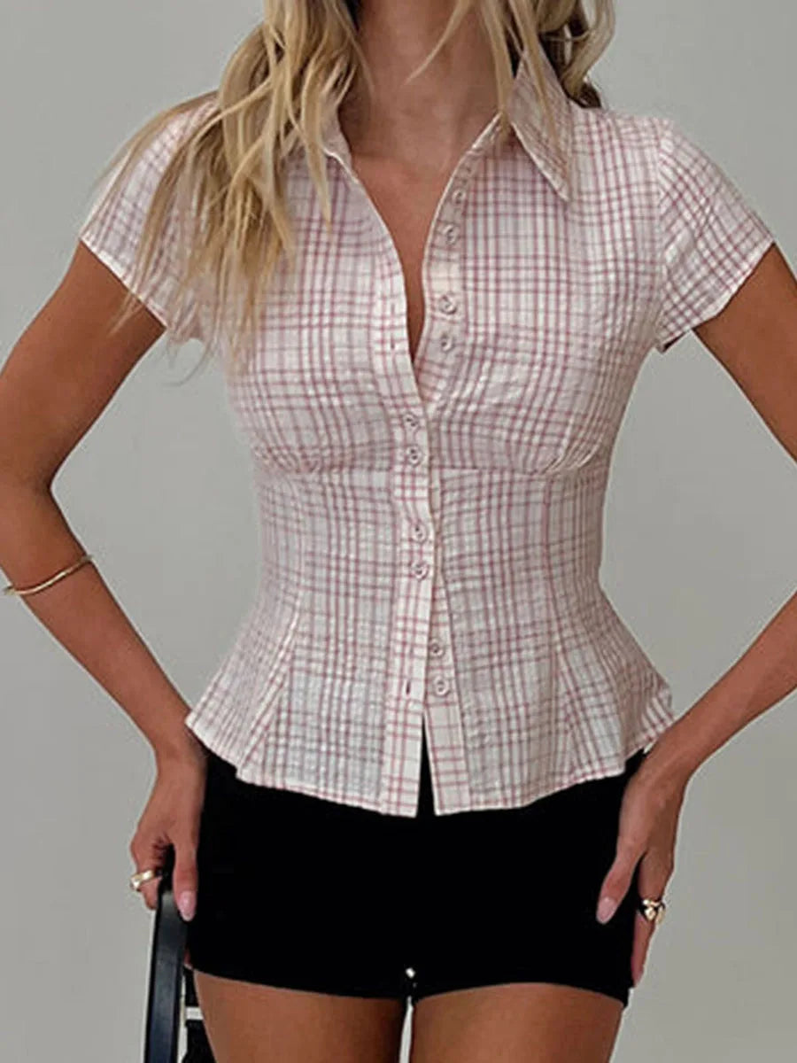 Short Sleeve Plaid Button Down Shirt Button Down Blouses Tops Shirt Tops 90s