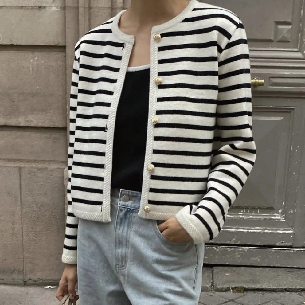 Striped Knit 2 Piece-Set Shorts Zebra ed Cardigan And High Waist Patchwork Shorts Sets Knit