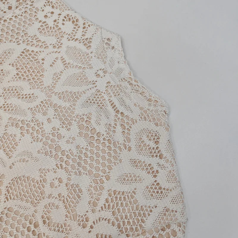 Hollow Out Long Sleeve Cocktail Dress for Stand Collar Dresses Lace Dresses