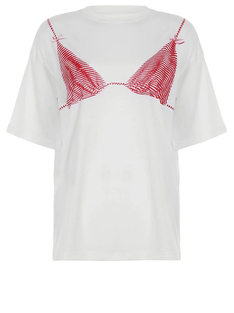 Print Loose Tshirts Crewneck Top Leisure Half Sleeves Knit