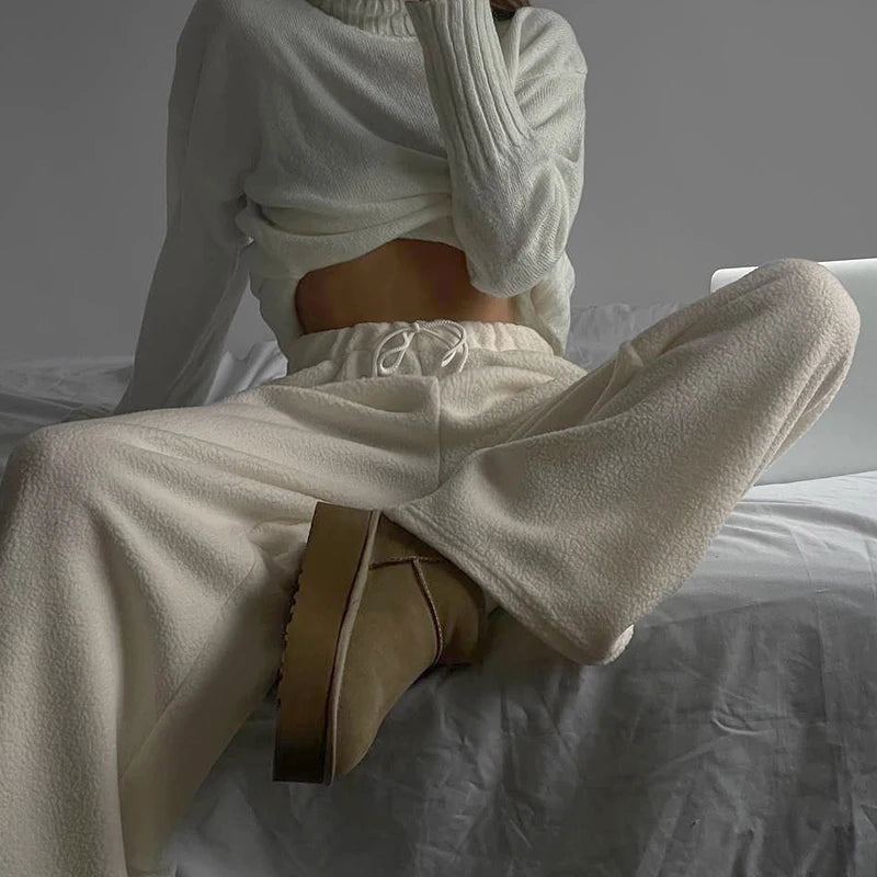's Thermal Lined Pants Comfy Trousers Fall Drawstring Bottoms Daily