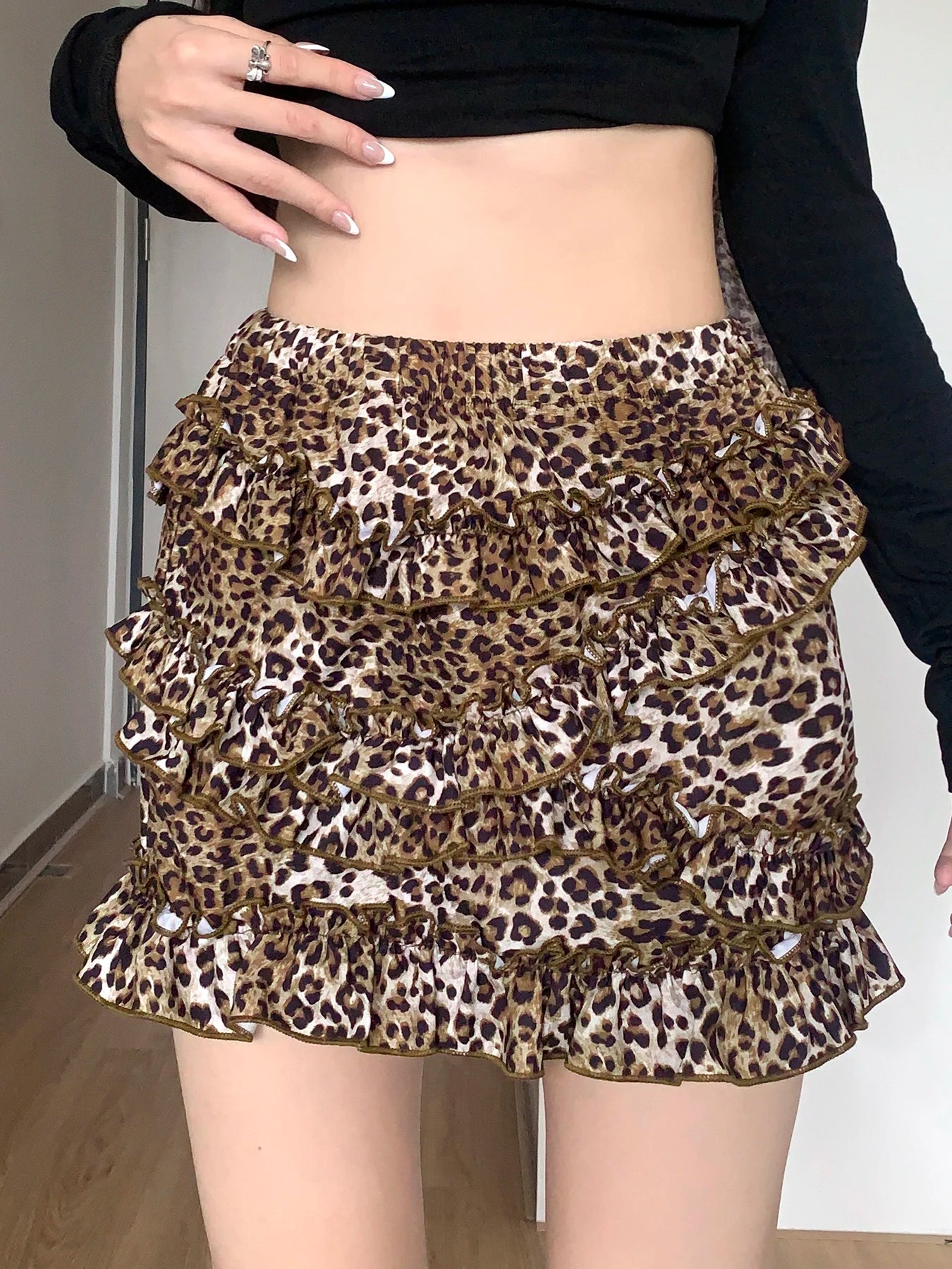 Leopard Print Mini Skirts Ruched 's Bottoms