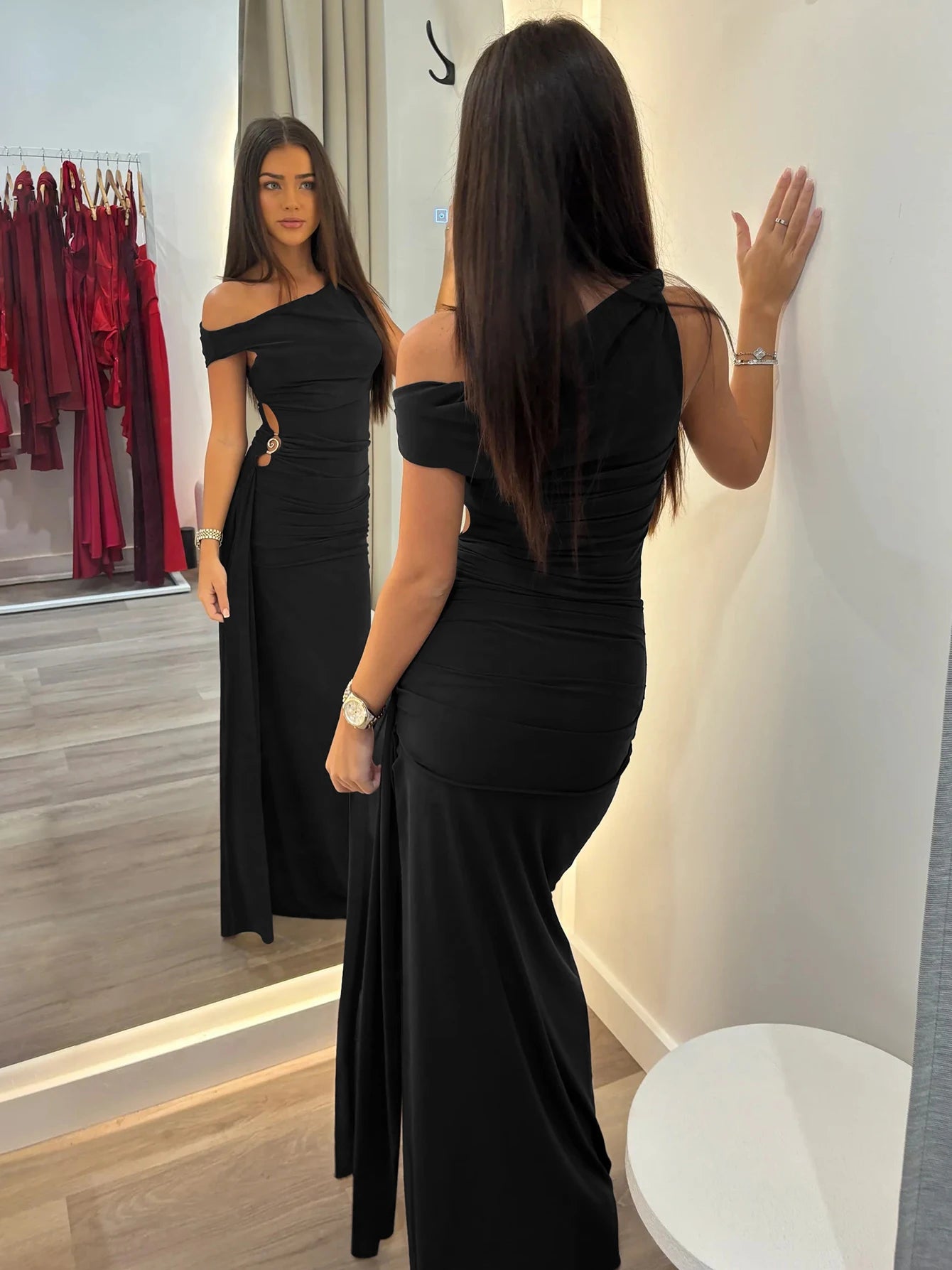 Ruched Bodycon Cut Out Maxi Dress