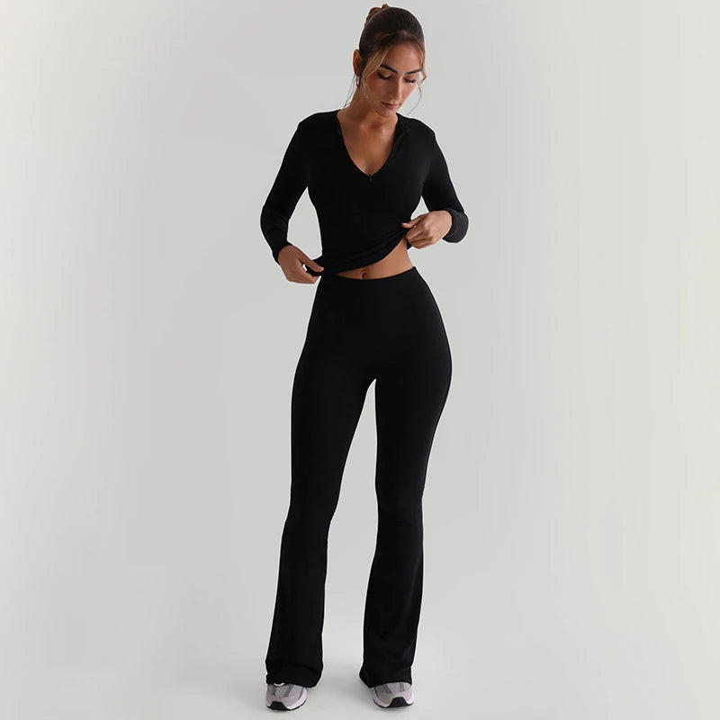 Slim color Micro Flare Pant baic Sport Jogging Trouer Floor Length Bottom
