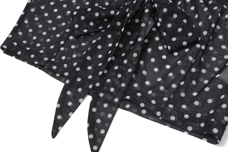 Black See-Through Polka Dot Crop Top