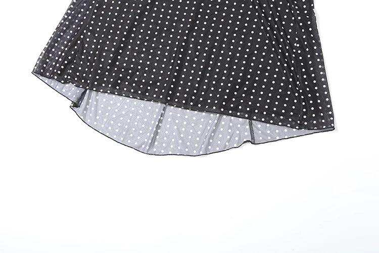 Polka Dot Print Dress Mesh Double Deck Backless V-Neck Street Skinny