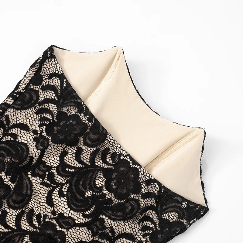 'S Color Slim Patchwork Lace Fluttering Bandage Strapless Tight Backpack Hip Mini Short Dress