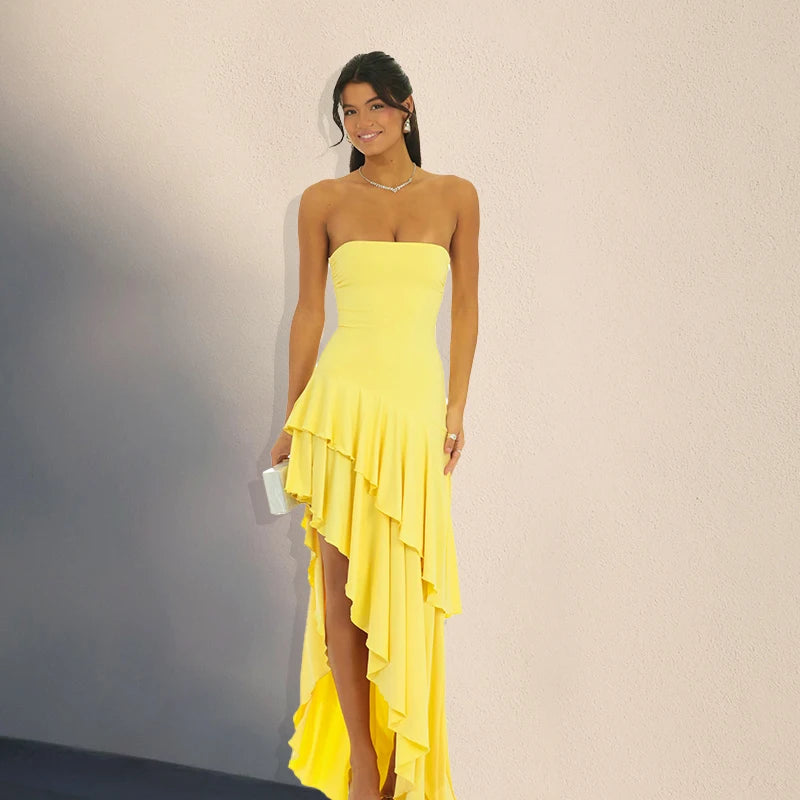 Color Irregular Slim Layered Ruffle Sheath Dress