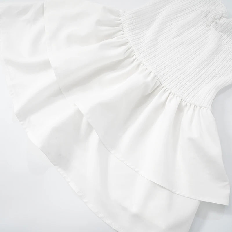 'S Spring Skin Texture Feel Patchwork Double Layer Cake Skirt Hem Dress Lovely Dress