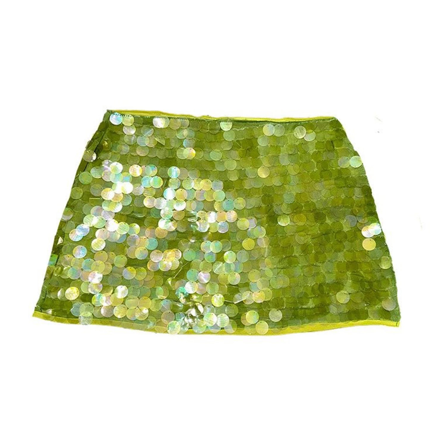 Shiny Sequin Low Waist Mini Skirt with Side Split