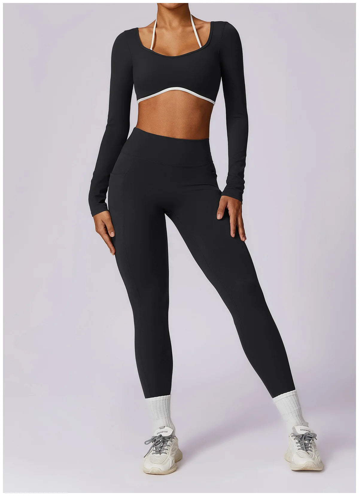 2 Pieces Tracksuit Yoga Set Workout Sports Gym Fitness Long Sleeve Crop Top High Waist Leggings Sports Suits