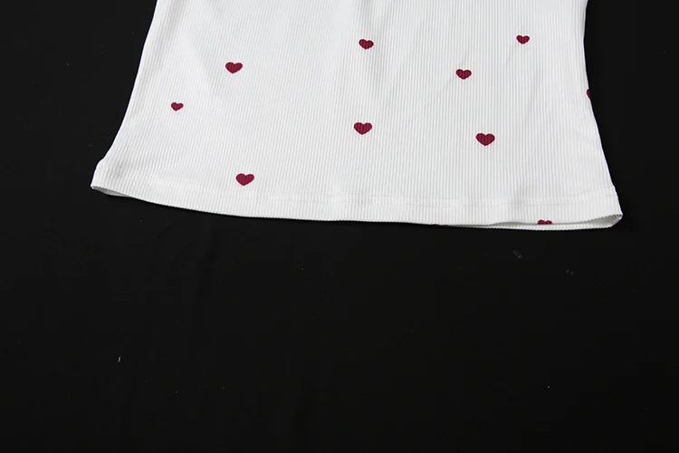 Comtable Heart Print Two Piece Set Square Collar Sleeveless Crop Top Stretch Shorts
