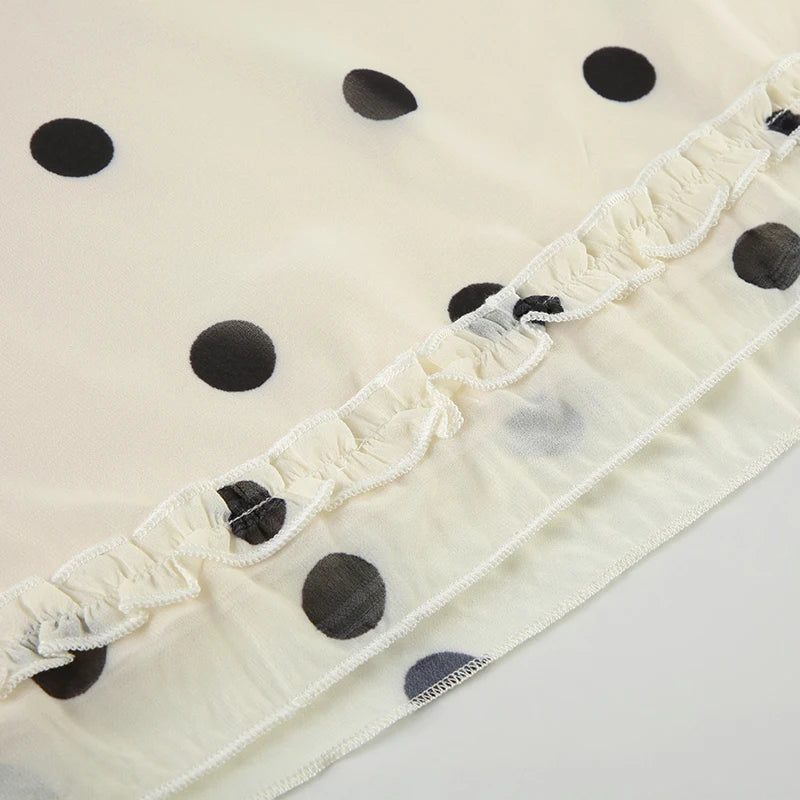 Beige Midi Skirt with Black Dots