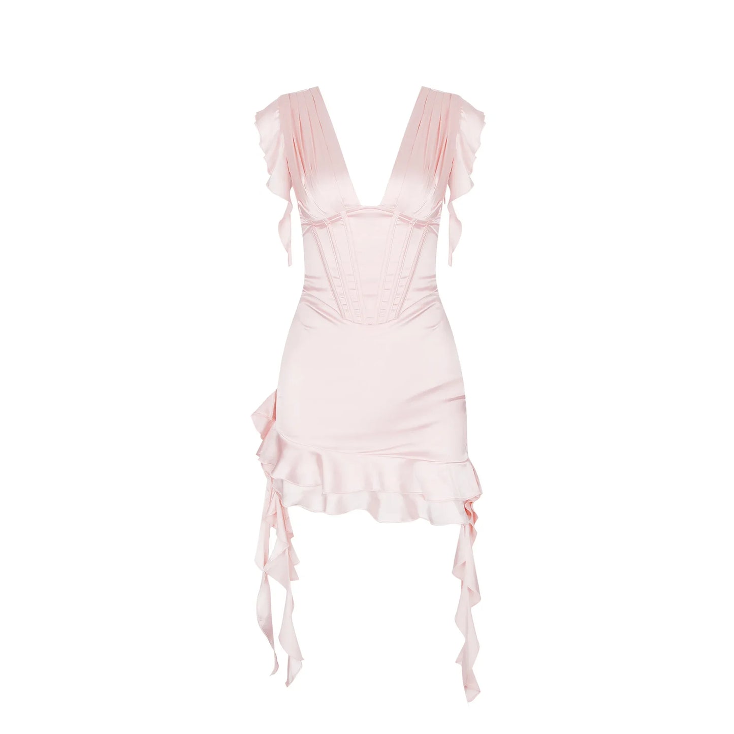 V-neck Irregular Fishbone Wrapped Hip Skirt Tight Fitting Pure Desire Design French Dress Satin High-end Feeling