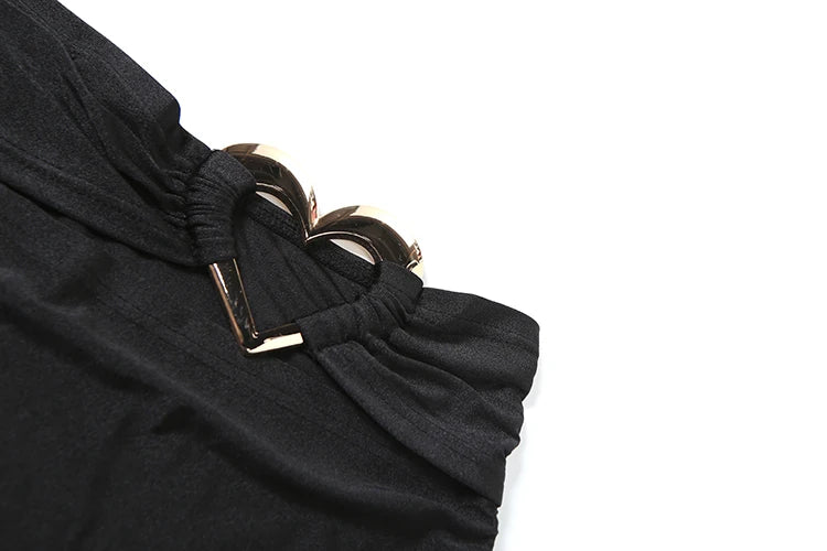 2-Piece Set Love Metal Ring Halter Hollow Low-Neck Mini Top Hollow Ruffles Skirts Midnight Matching Suits