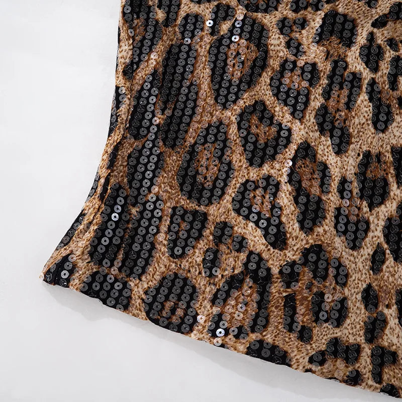 Leopard Strapless Sequin Backless Top
