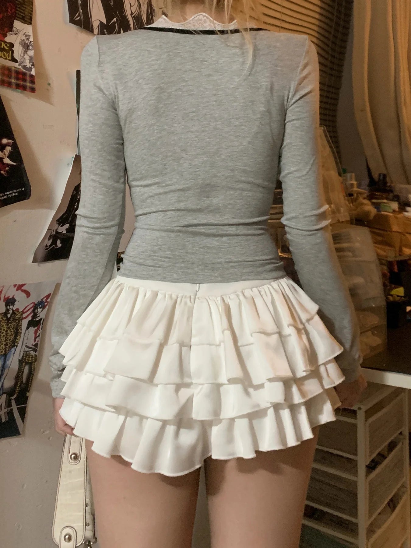 Lace Patchwork Slim Tee Shirts Long Sleeves V-neck s Bows Top