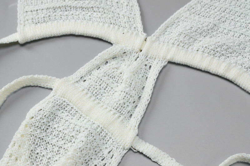 Halter Tie-up Knit Crochet Dress Backless Sleeveless Deep V Cutout Waist Wrapped Bodycon Dress