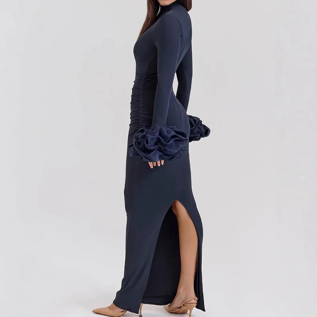 Long Sleeve Dresses Flare Sleeve Long One-piece Dress Gown Stretchy Cocktail Dress