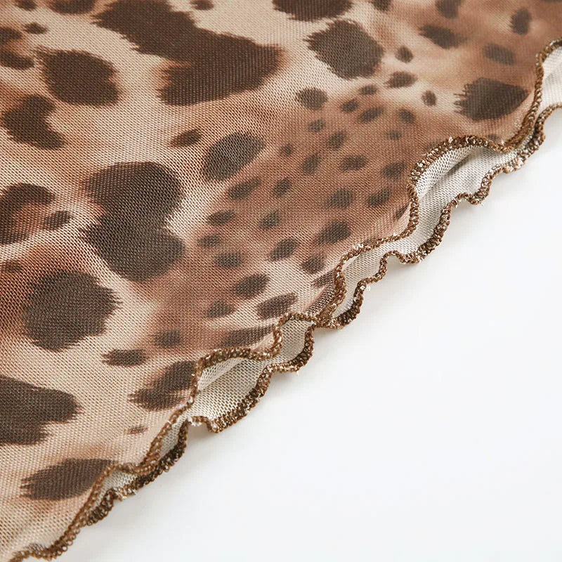 Leopard Skirt Two-layer Straight Bottom Elatic Wait Skirt