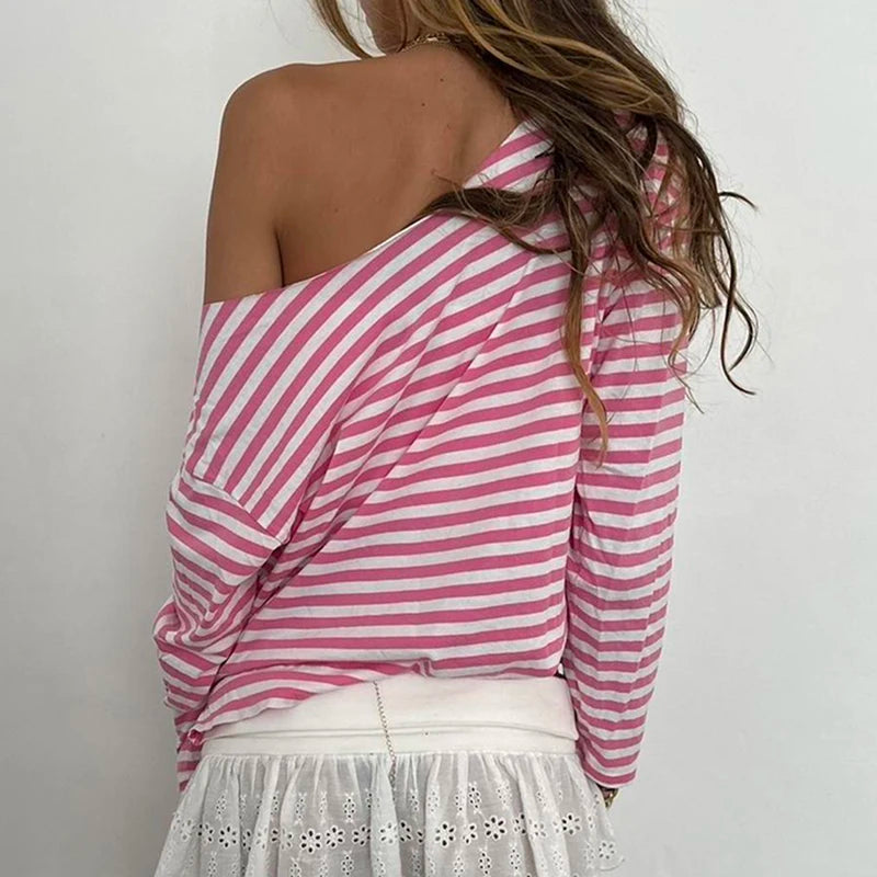 Strip Shirt Long Sleeve V-neck