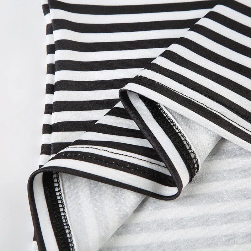 Backless Striped Print Slim Tee Shirts Long Sleeves Tees