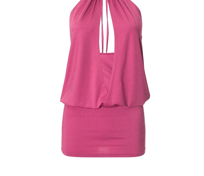 And Hollow Out Hanging Neck Low-Cut Backless Sleeveless Package Hip