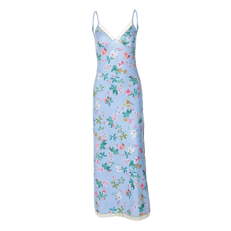 Floral Slips Backless Patchwork Lace Maxi Dress