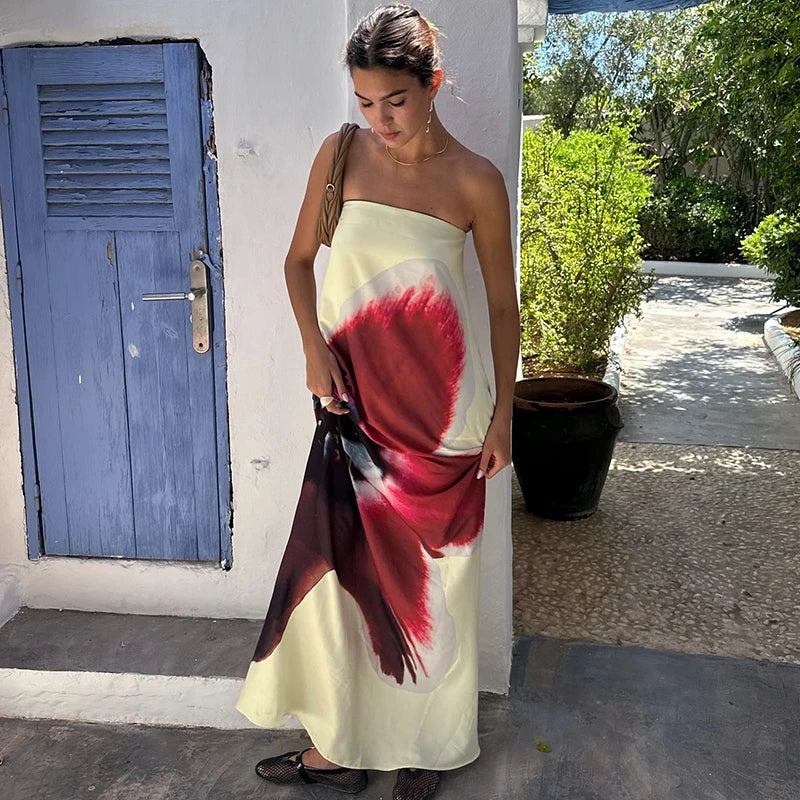 Straple Floral Belt Maixi Dress Yellow Backless Wait Dress