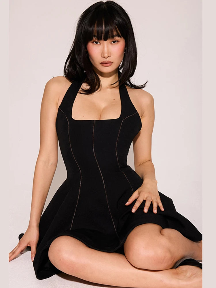Halter Dress Bandage Low-Neck Hollow Backless Simple Classic Fads Thin